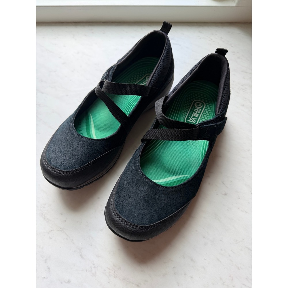 Dansko Primrose Black Burnished Suede Size 40 Vibram Orthaheel Inserts Mary Jane